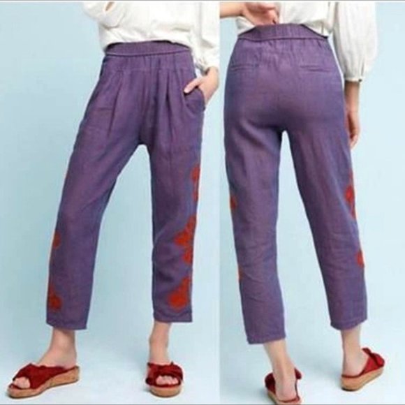 Anthropologie Embroidered Linen Pants - Picture 1 of 10